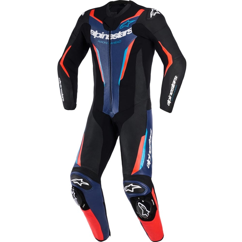 Tuta da moto intera Alpinestars GP FORCE V2 nero-blu-rosso fluo-