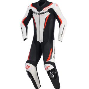 Tuta da moto intera Alpinestars GP FORCE V2 bianco-nero-rosso fluo