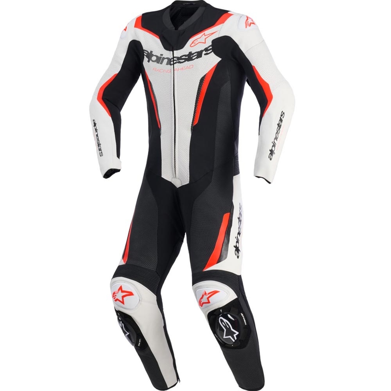 Tuta da moto intera Alpinestars GP FORCE V2 bianco-nero-rosso fluo
