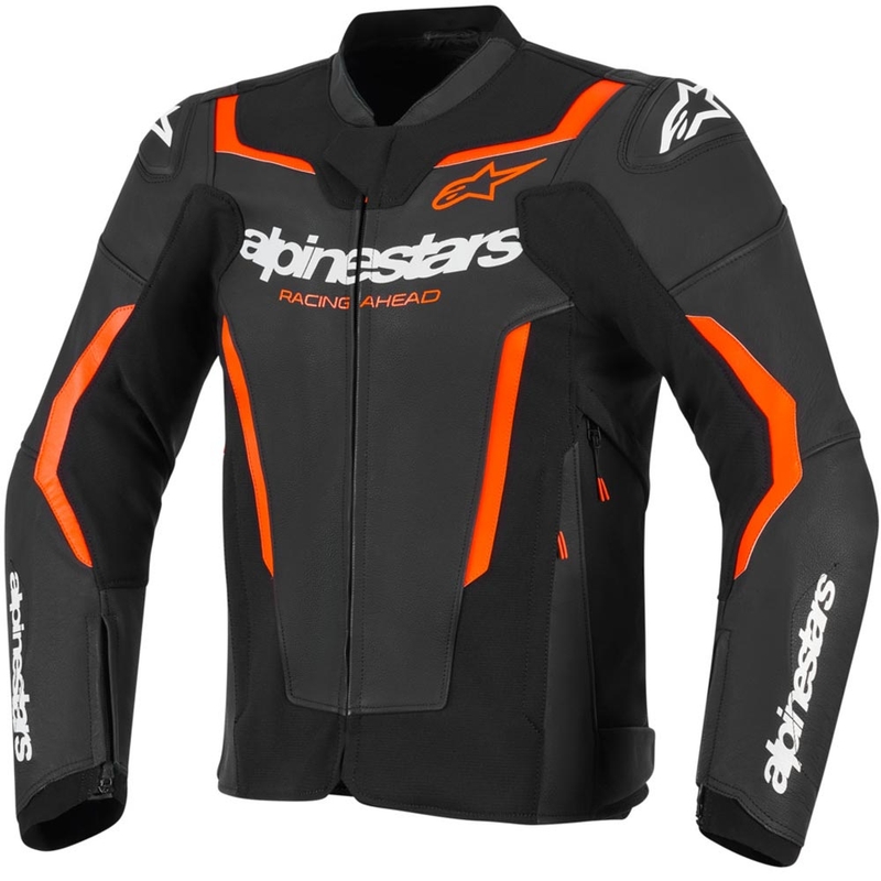 Giacca da moto in pelle Alpinestars GP Force V2 nera-rosso fluo-bianca