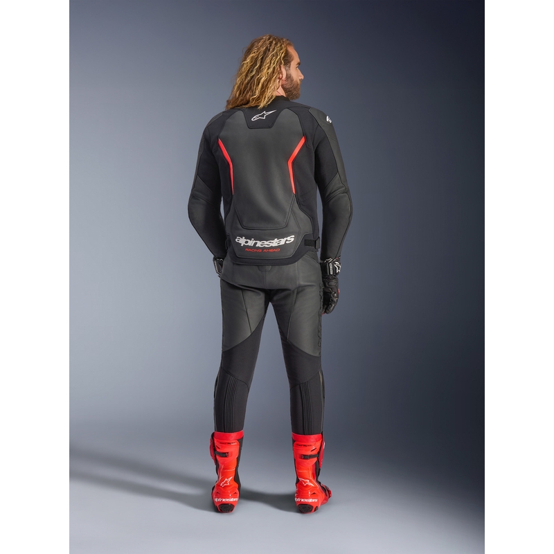 Giacca da moto in pelle Alpinestars GP Force V2 nera-rosso fluo-bianca