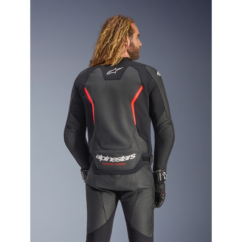 Giacca da moto in pelle Alpinestars GP Force V2 nera-rosso fluo-bianca