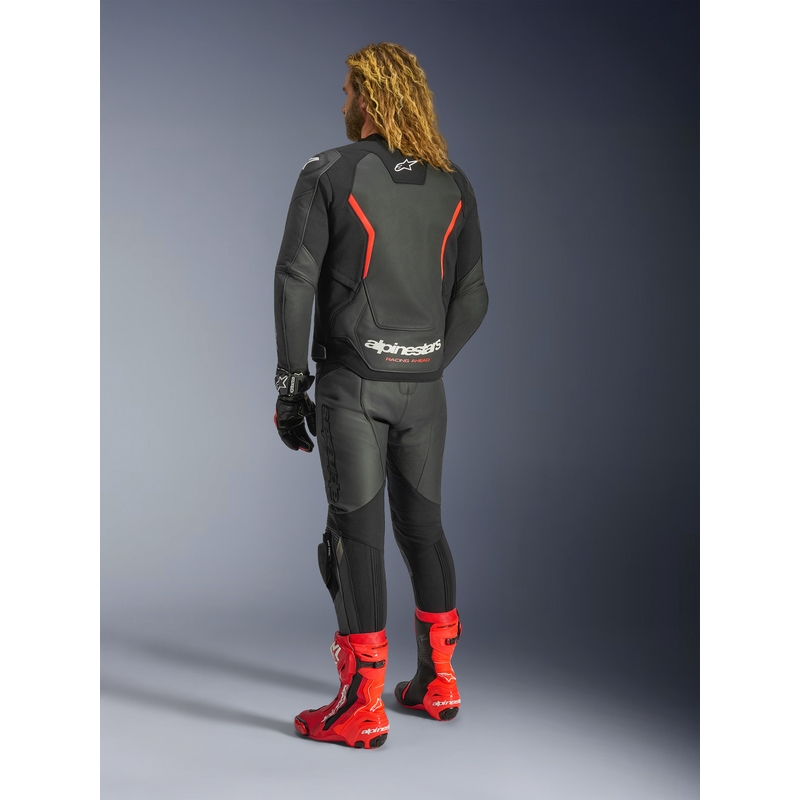 Giacca da moto in pelle Alpinestars GP Force V2 nera-rosso fluo-bianca
