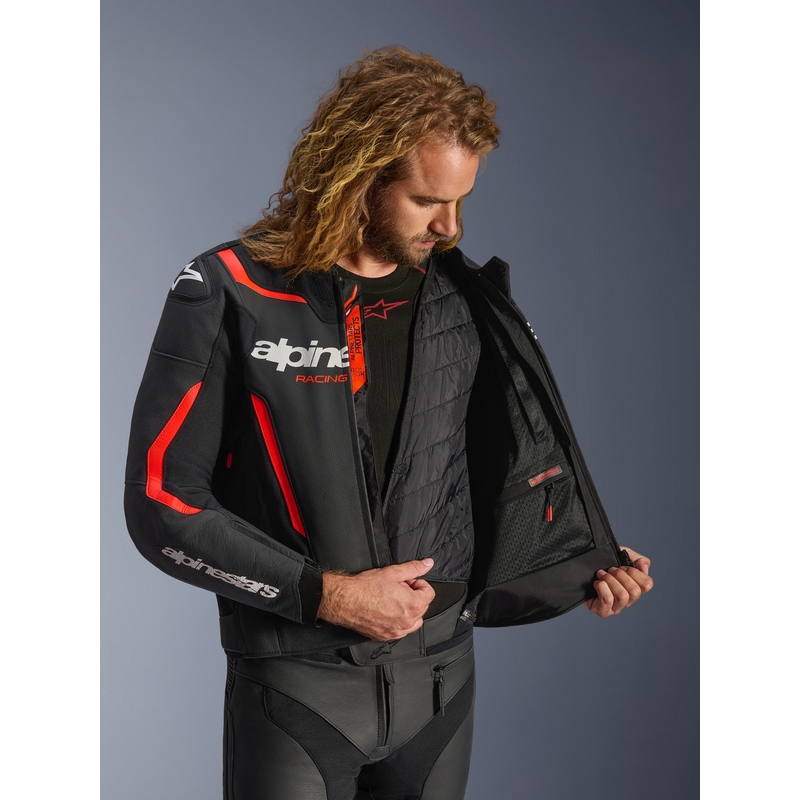 Giacca da moto in pelle Alpinestars GP Force V2 nera-rosso fluo-bianca