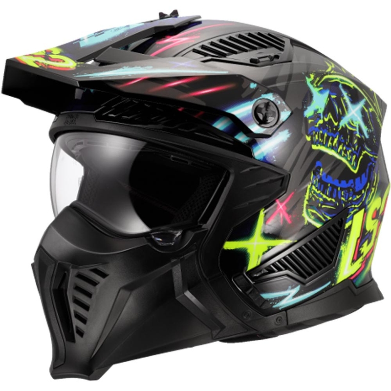 Casco da trial per moto LS2 OF606 Drifter Rayz nero-blu