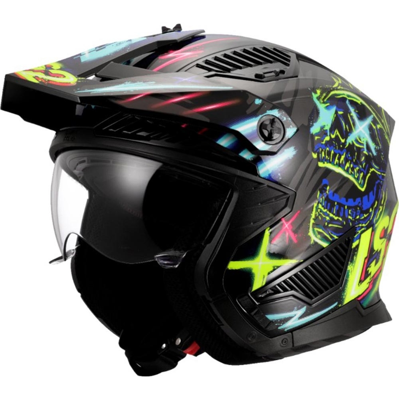 Casco da trial per moto LS2 OF606 Drifter Rayz nero-blu