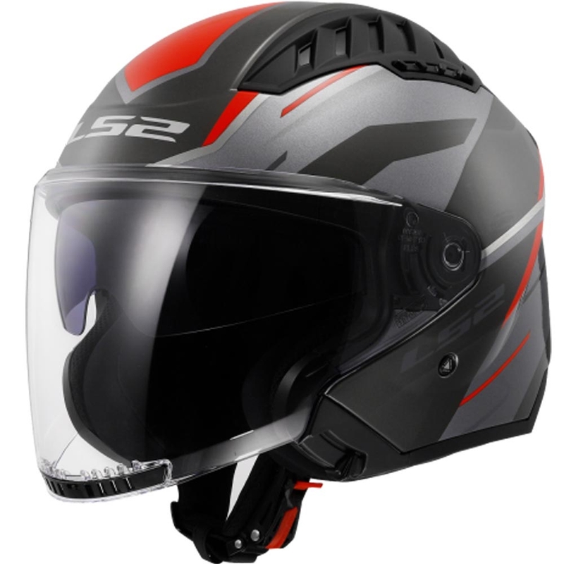 Casco da moto aperto LS2 OF600 Copter II Diston grigio-rosso