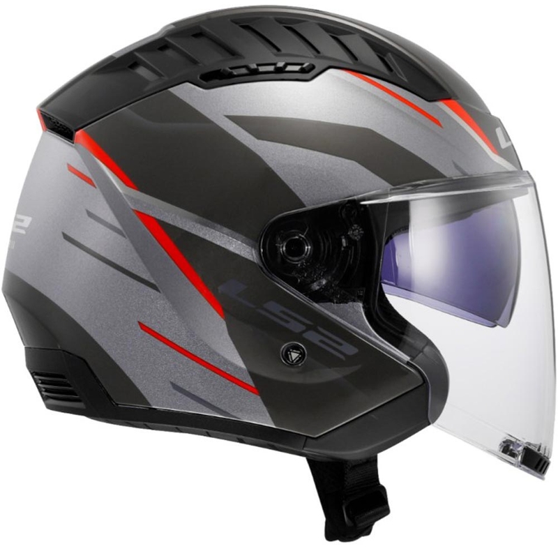 Casco da moto aperto LS2 OF600 Copter II Diston grigio-rosso