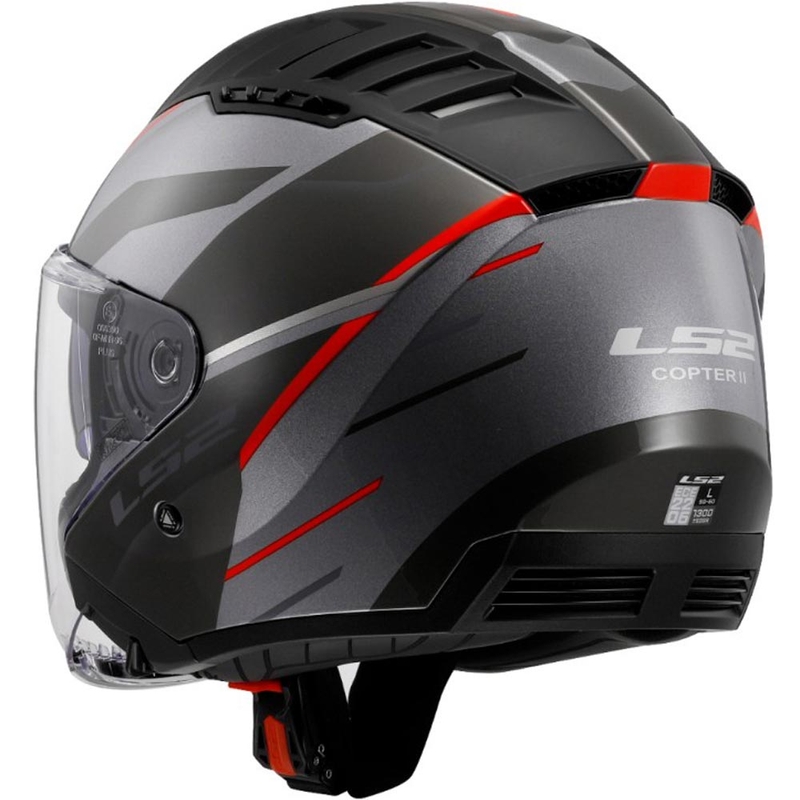 Casco da moto aperto LS2 OF600 Copter II Diston grigio-rosso