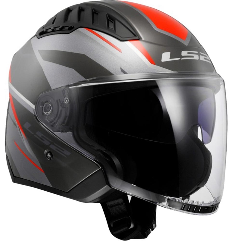 Casco da moto aperto LS2 OF600 Copter II Diston grigio-rosso
