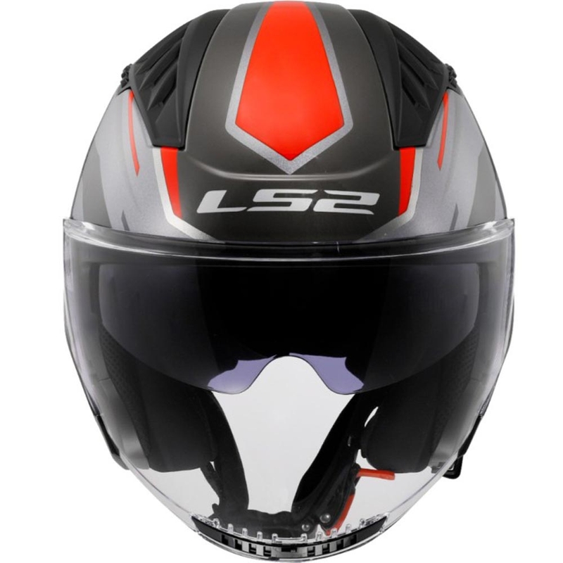 Casco da moto aperto LS2 OF600 Copter II Diston grigio-rosso