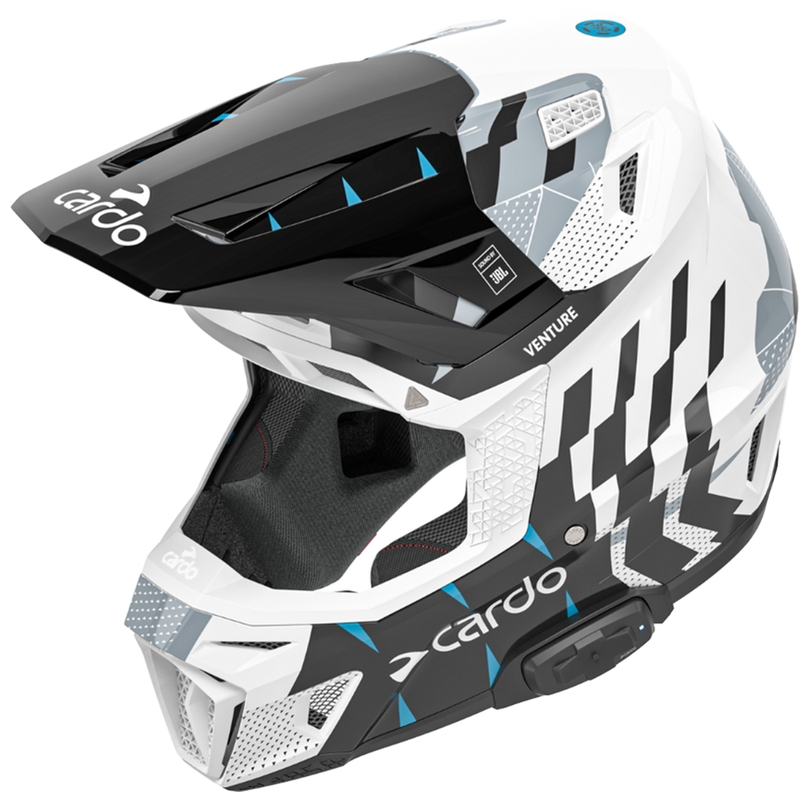 Casco da motocross con interfono Cardo Venture nero-bianco-grigio