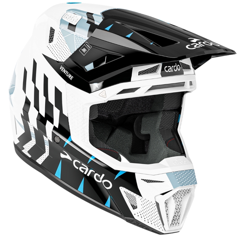 Casco da motocross con interfono Cardo Venture nero-bianco-grigio