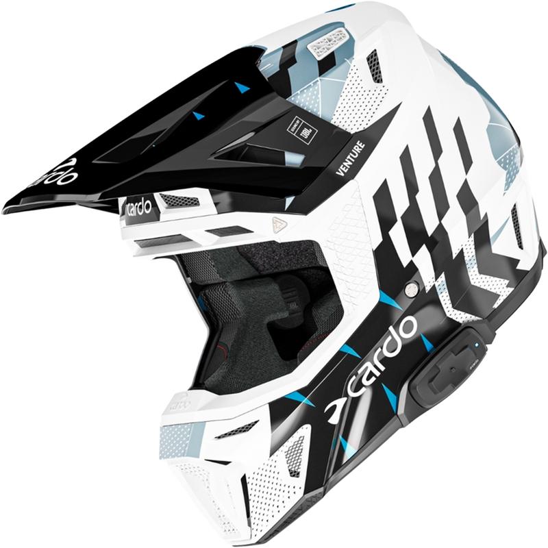 Casco da motocross con interfono Cardo Venture nero-bianco-grigio