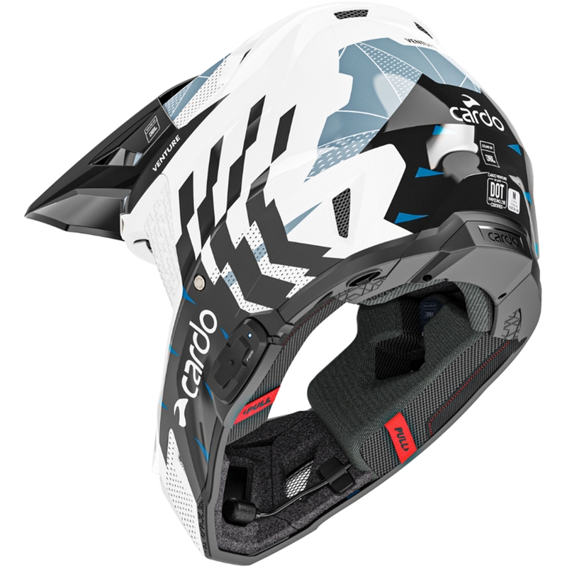 Casco da motocross con interfono Cardo Venture nero-bianco-grigio