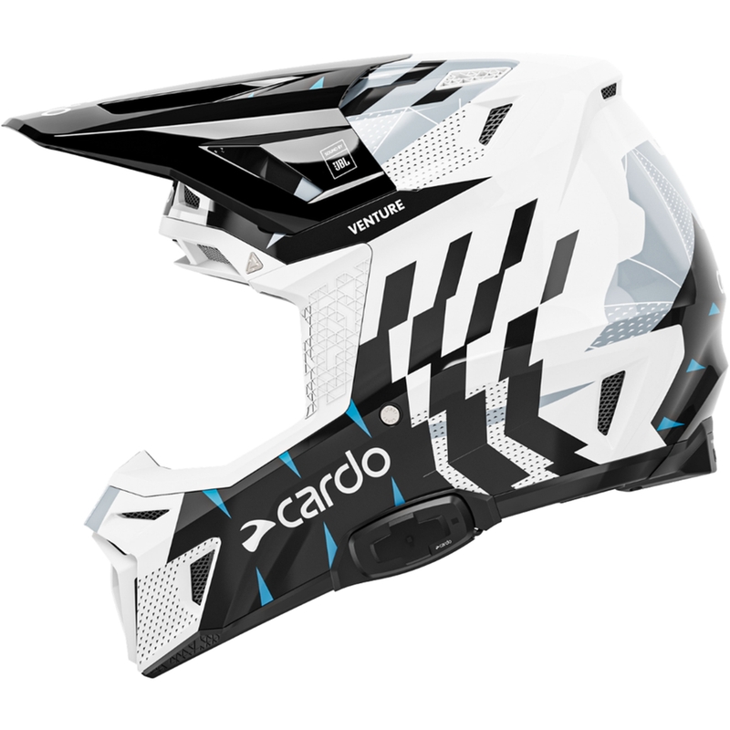 Casco da motocross con interfono Cardo Venture nero-bianco-grigio