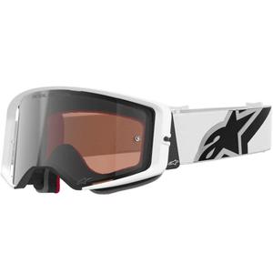 Occhiali da motocross Alpinestars Supertech Corp, bianco-grigio con plexiglass rosso.