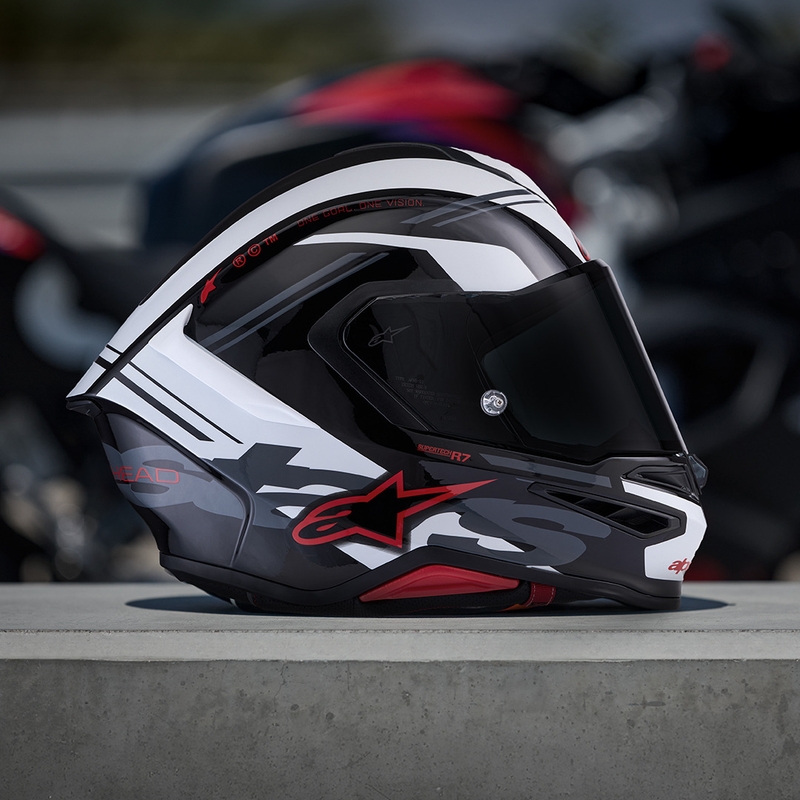 Casco integrale da moto Alpinestars S-R7 A-Core nero-bianco-rosso