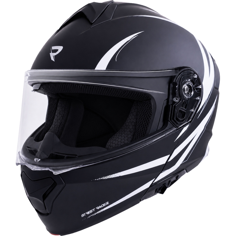 Casco da moto modulare Street Racer Fury nero opaco-bianco - campione