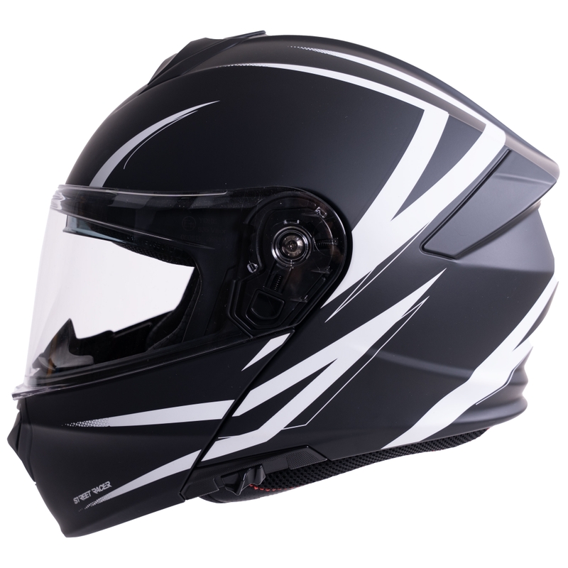 Casco da moto modulare Street Racer Fury nero opaco-bianco - campione