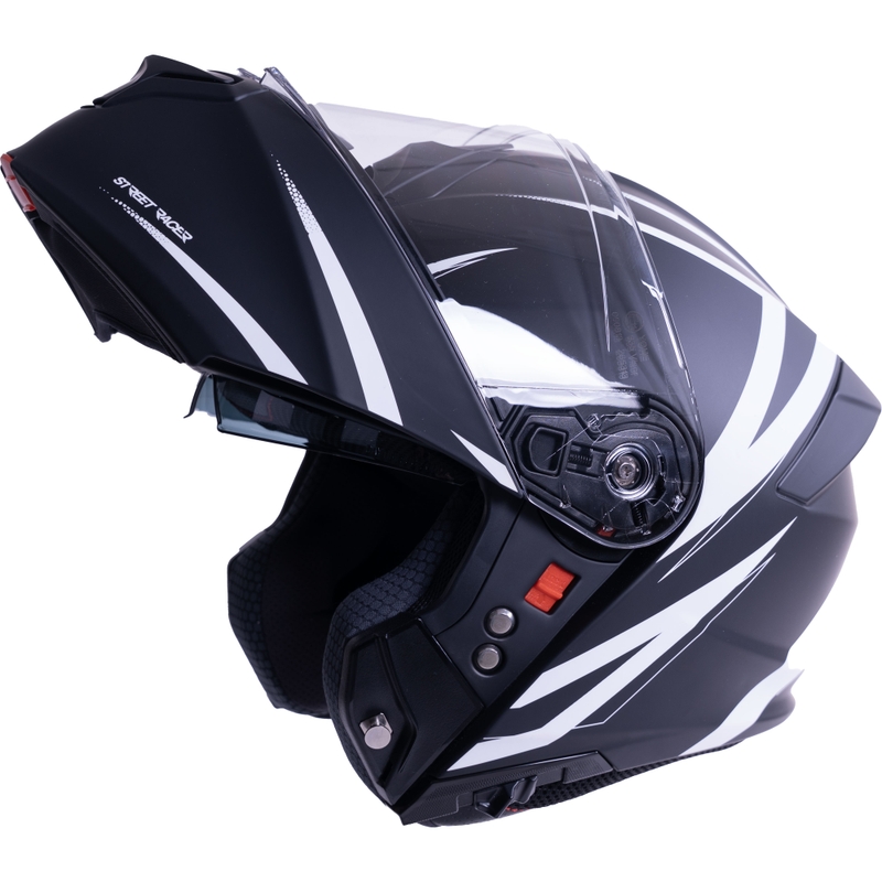 Casco da moto modulare Street Racer Fury nero opaco-bianco - campione