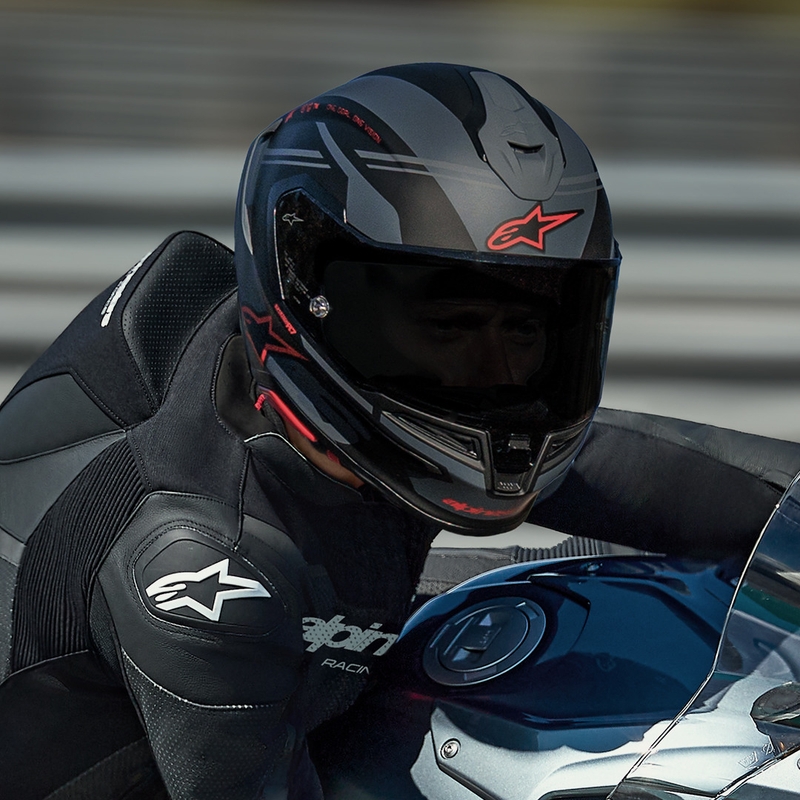 Integrální helma na motorku Alpinestars S-R7 A-Core černo-šedo-červená matná