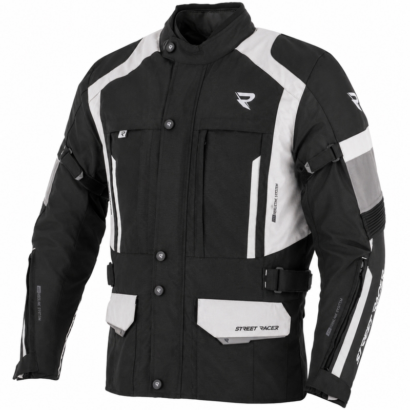 Giacca da motociclista Street Racer Hilax nera-grigio chiaro
