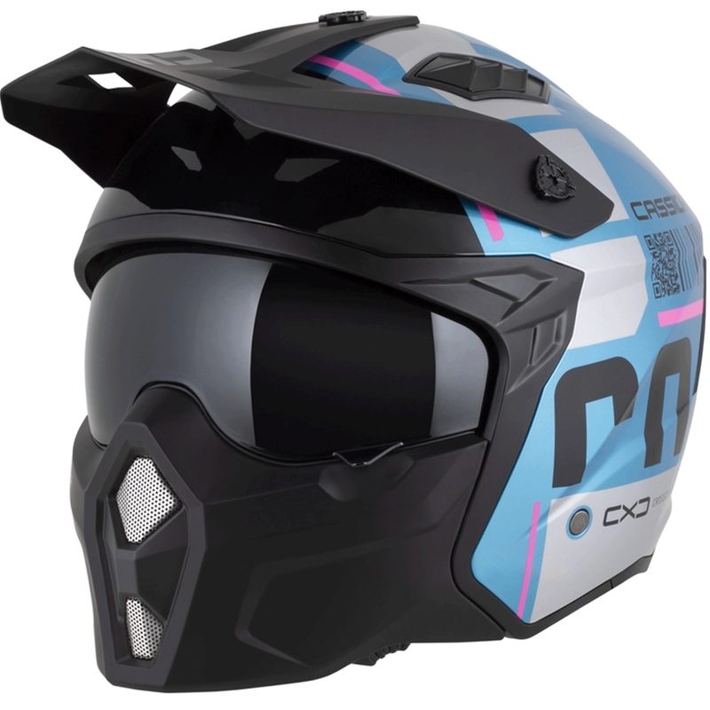 Casco modulare da moto Cassida Cross Country Code blu perla-argento-rosa-nero