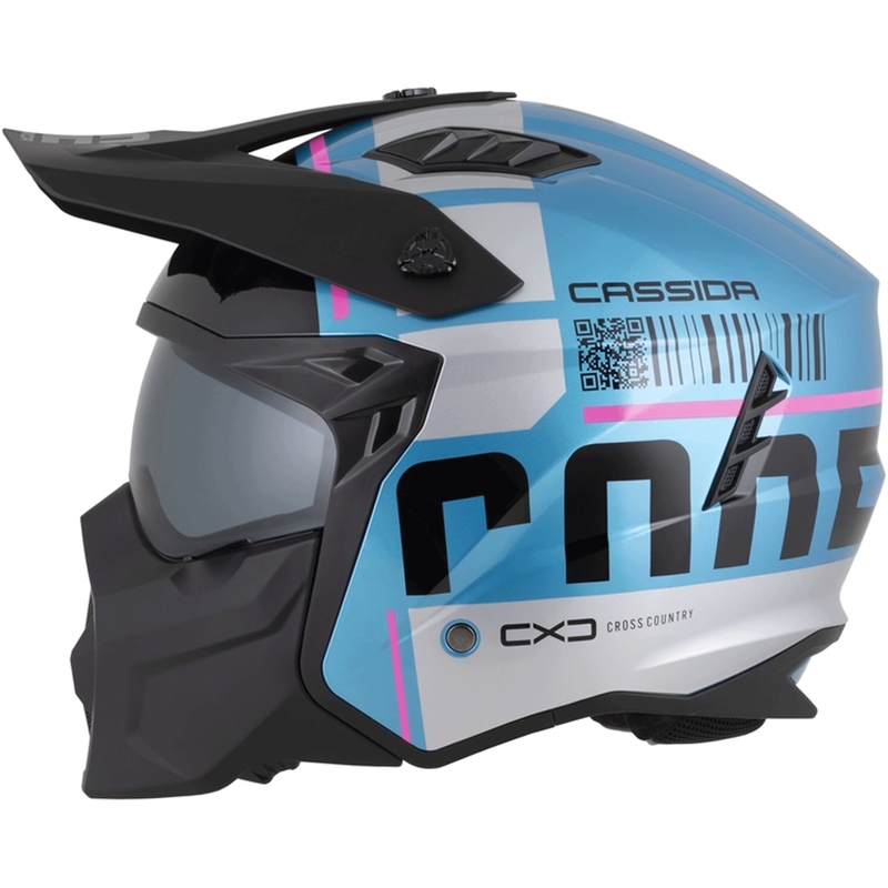 Casco modulare da moto Cassida Cross Country Code blu perla-argento-rosa-nero