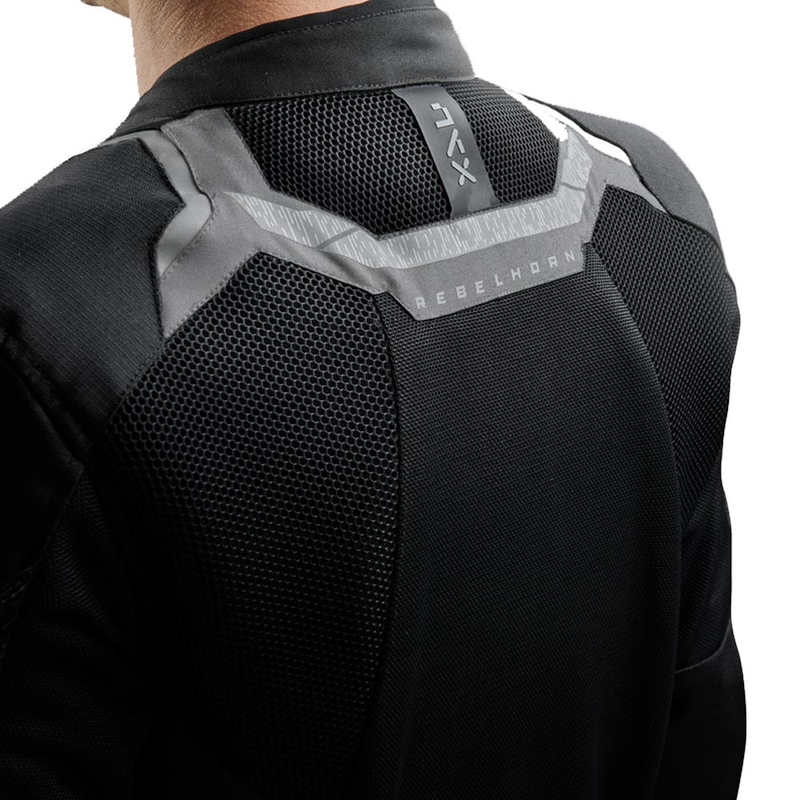 Giacca da motociclista Rebelhorn Jax, nera e grigia.