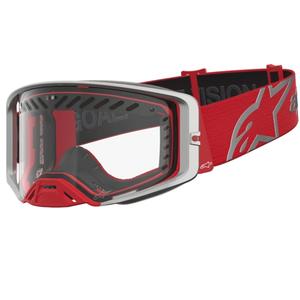 Occhiali da motocross Alpinestars Supertech Dura Air Fluid rosso-argento con plexiglass trasparente