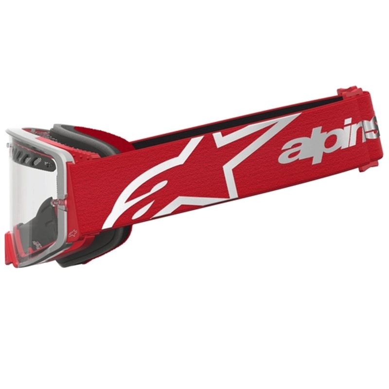 Occhiali da motocross Alpinestars Supertech Dura Air Fluid rosso-argento con plexiglass trasparente
