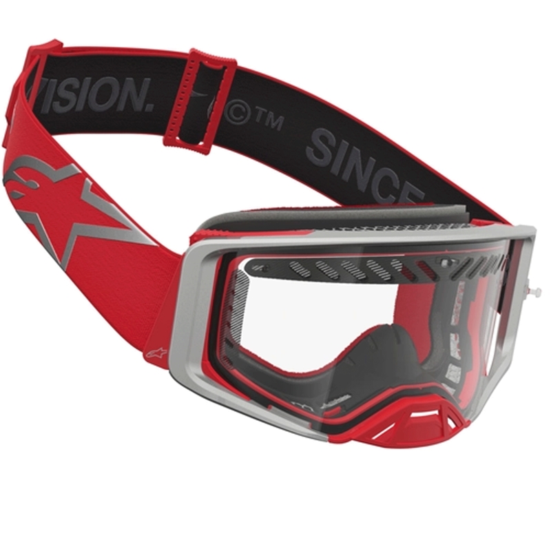 Occhiali da motocross Alpinestars Supertech Dura Air Fluid rosso-argento con plexiglass trasparente