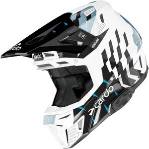 Casco da motocross con interfono Cardo Venture bianco-nero-blu