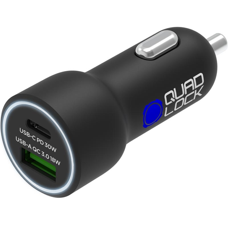 Caricabatterie da auto Quad Lock® 48W USB-C PD + USB-A QC 3.0, nero