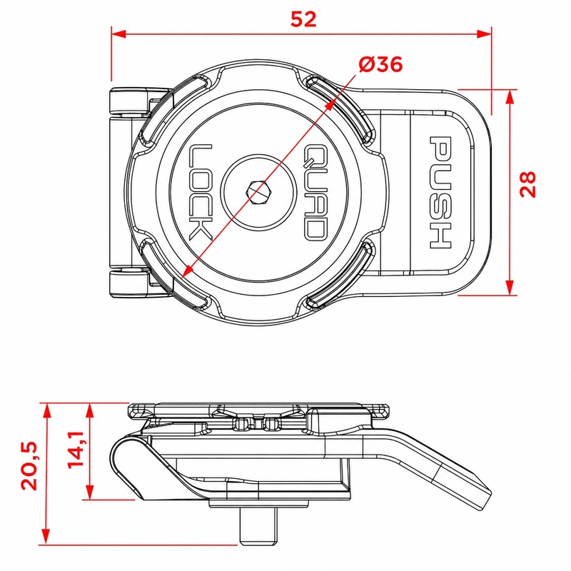 Supporto per cellulare Quad Lock® 360 con leva corta, colore nero.