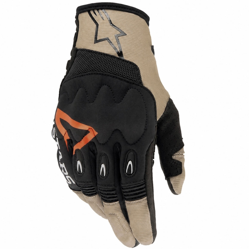 Alpinestars Techdura guanti da motocross nero-marrone-rosso fluo