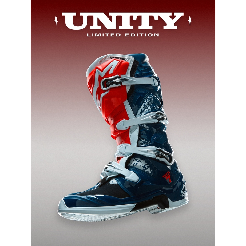 Stivali da motocross Alpinestars TECH 7 UNITY rosso-bianco-blu
