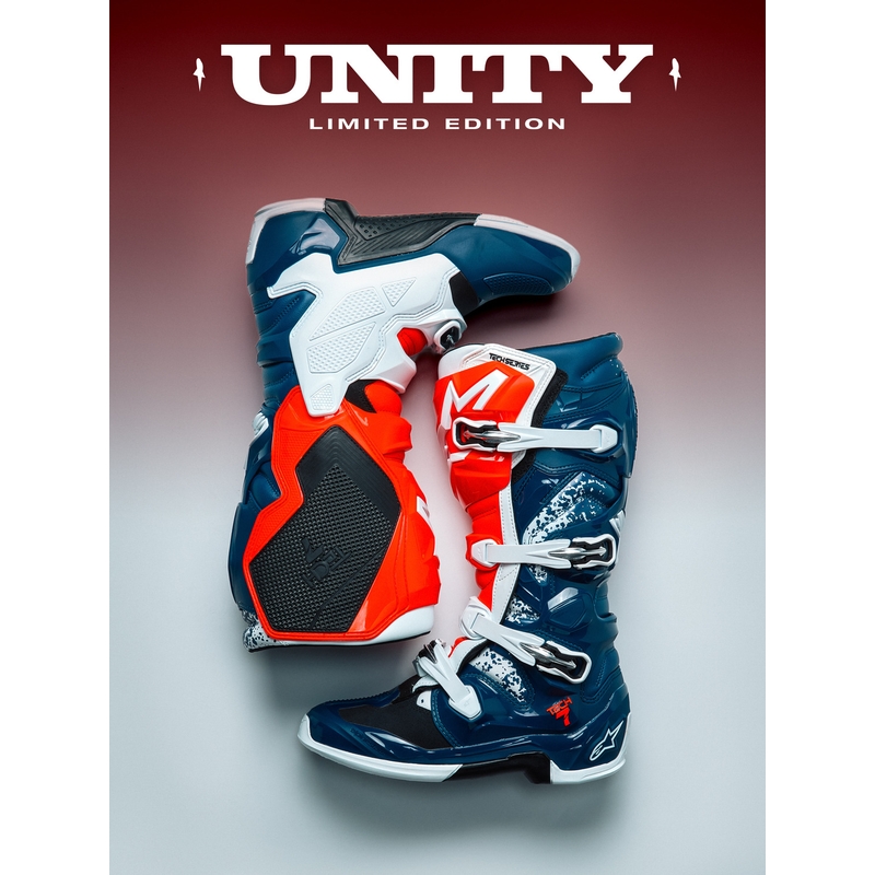 Stivali da motocross Alpinestars TECH 7 UNITY rosso-bianco-blu
