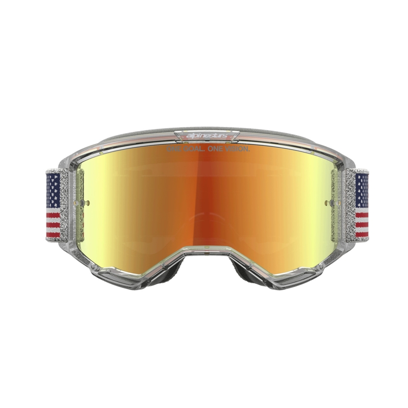 Occhiali da motocross Alpinestars Vision 5 Fiftyfold blu-rosso-bianco con lente a specchio rossa