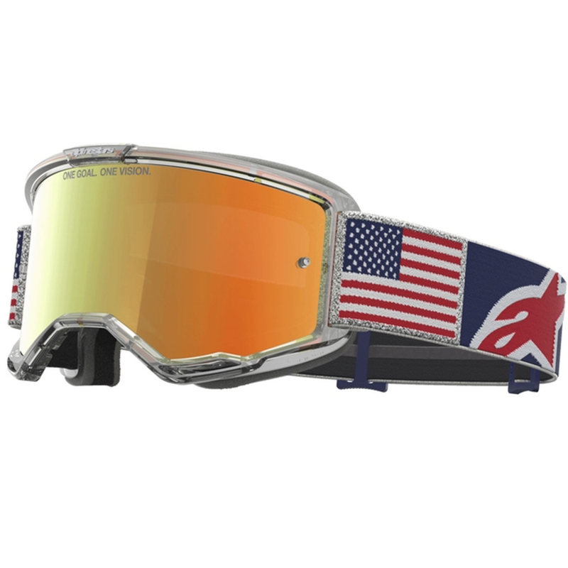 Occhiali da motocross Alpinestars Vision 5 Fiftyfold blu-rosso-bianco con lente a specchio rossa