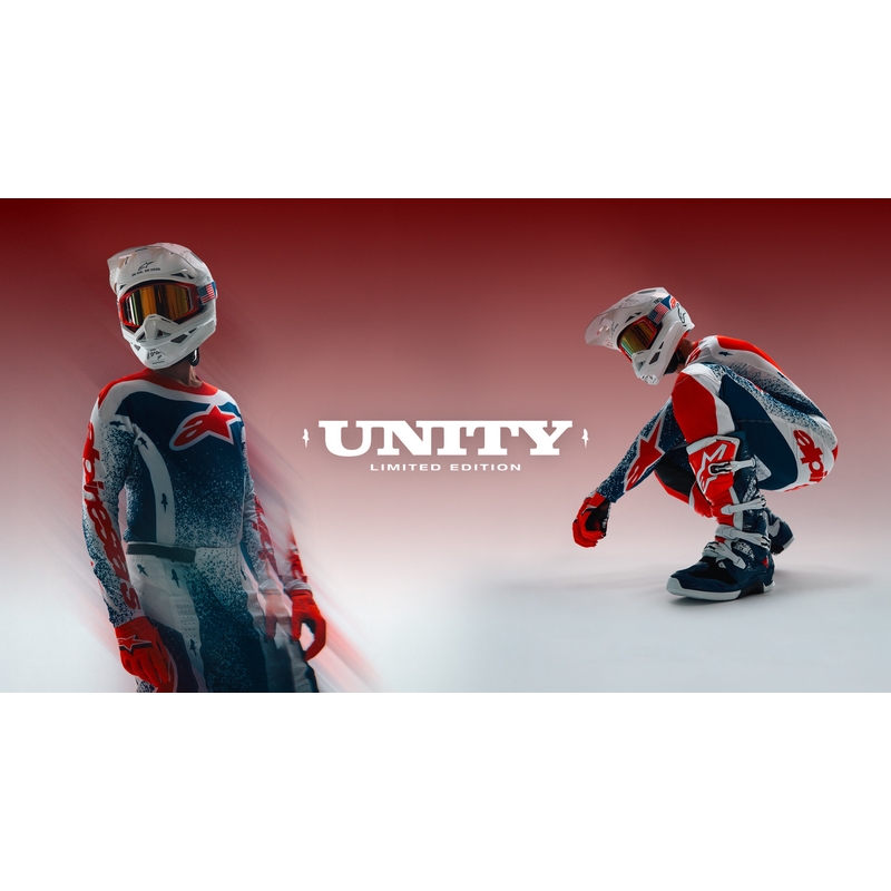 Maglia da motocross Alpinestars Techstar Unity in edizione limitata, colore rosso-bianco-blu
