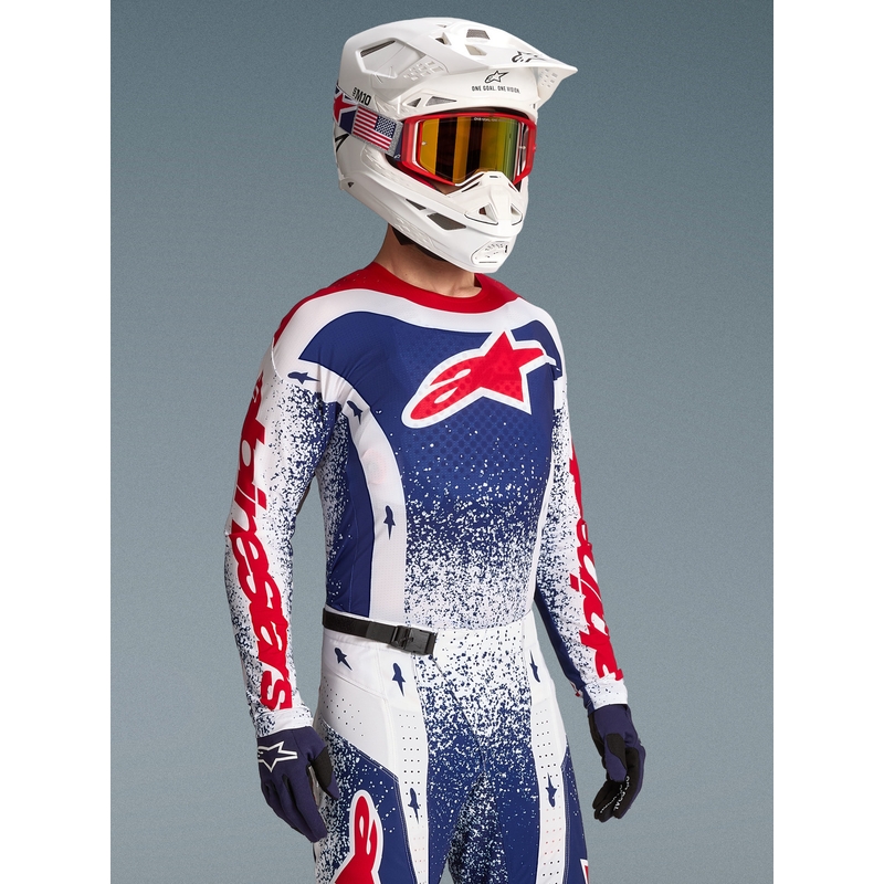 Maglia da motocross Alpinestars Techstar Unity in edizione limitata, colore rosso-bianco-blu