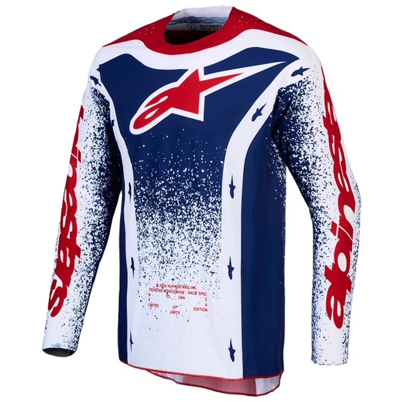Maglia da motocross Alpinestars Techstar Unity in edizione limitata, colore rosso-bianco-blu
