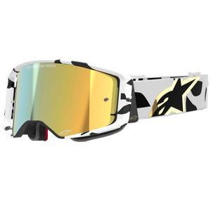 Occhiali da motocross Alpinestars Supertech Corp bianchi e oro con lenti dorate a specchio