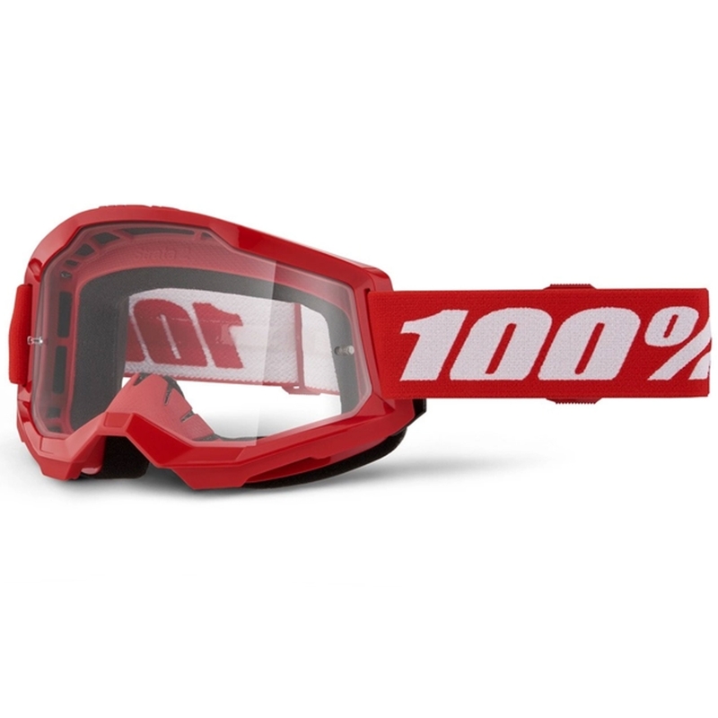 Occhiali Motocross 100% STRATA 2 New Red (Plexiglas trasparente)