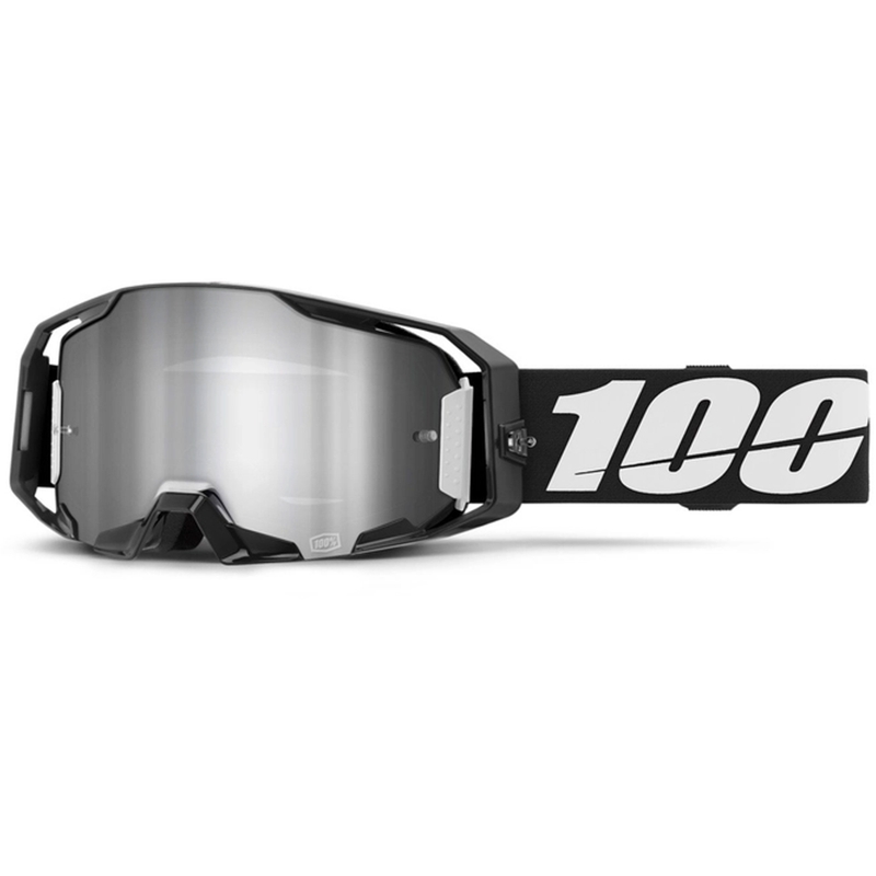 Occhiali da motocross 100% ARmatic neri con plexi argentato a specchio