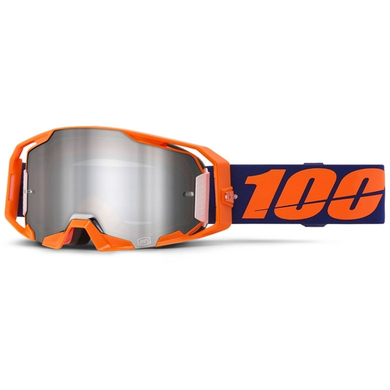 Occhiali motocross 100% ARmatic Neon Orange con plexiglass specchiato argento