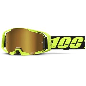 Occhiali da motocross 100% ARmatic Neon Yellow con vero plexiglass dorato