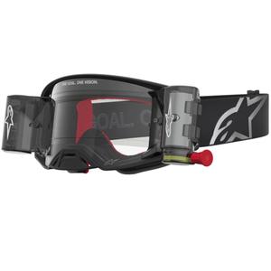 Occhiali da motocross Alpinestars Supertech ROLL-OFF neri-argento con plexiglass trasparente